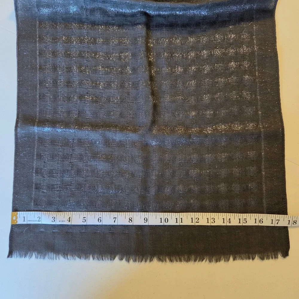 Eileen Fisher Charcoal Grey Silver Metallic Wool Fringe Scarf Shawl Wrap O/S